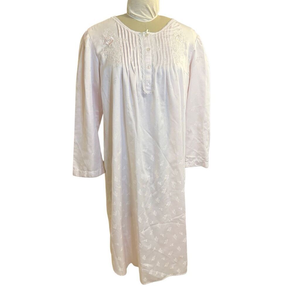Miss Elaine Nightgown Long Sleeves Floral Flannel Lined Large Light Pink